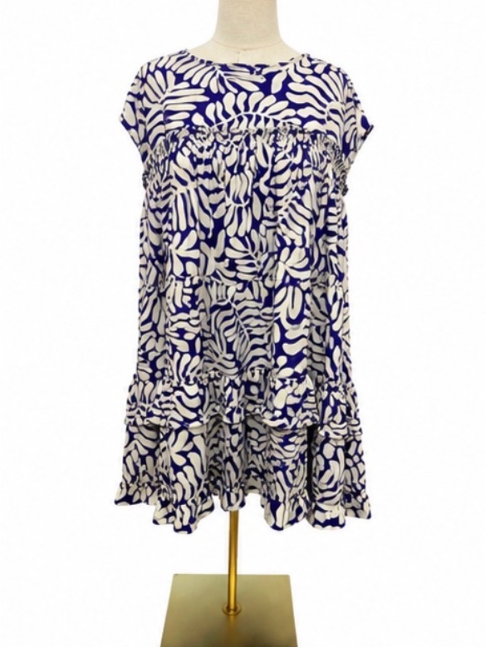 Easel Los Angeles Ivory & Purple Abstract Print Tiered Dress – Size Medium – NWT